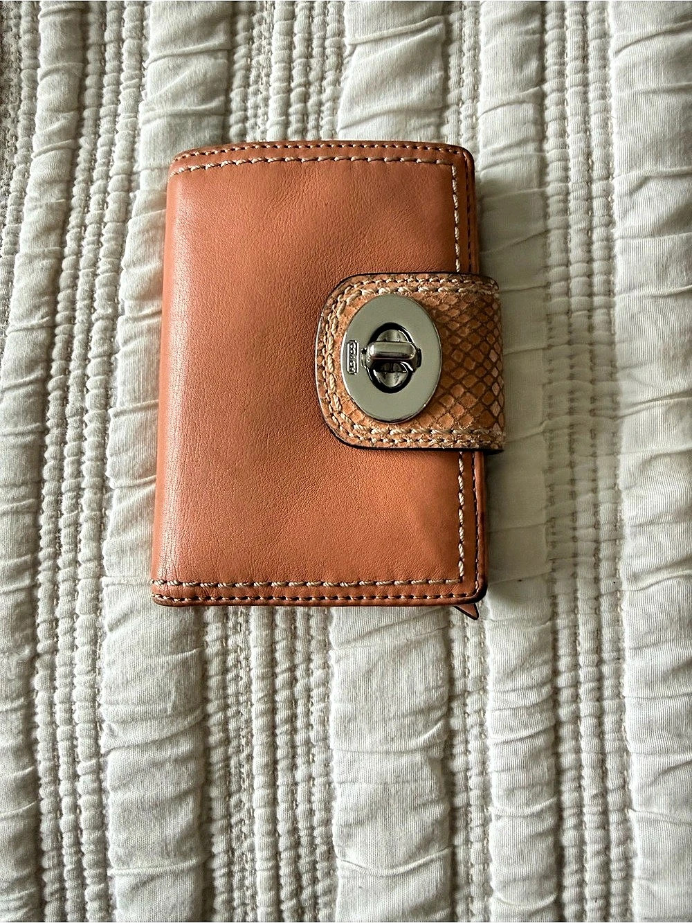 Coach Legacy Turnlock Wallet Python Trim Peach Leather